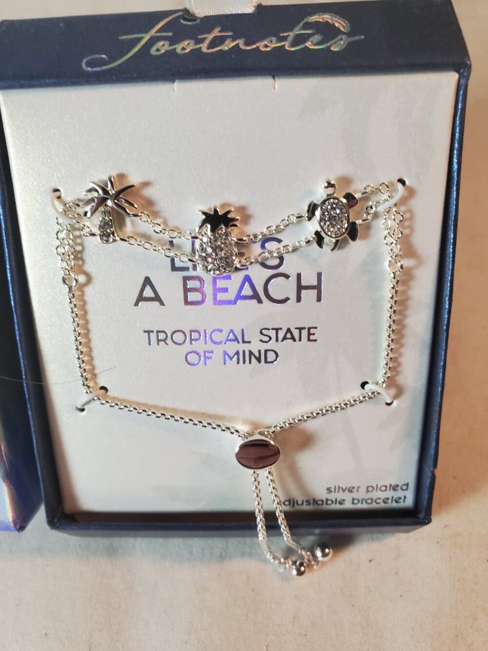 Footnotes Silver Plated Nautical Adjustable Bracelet NIB Tropical State of Mind